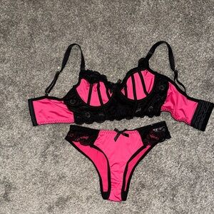 Hot Pink and Black Lace Lingerie Set